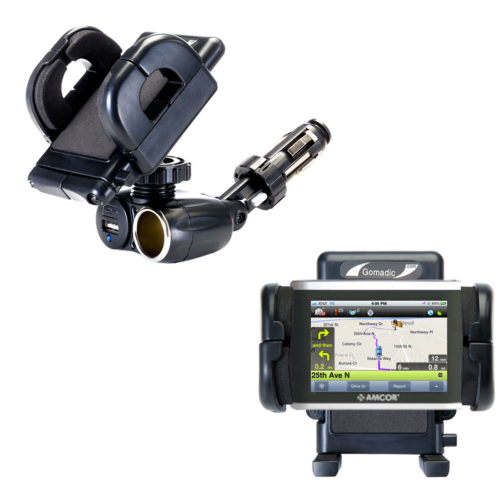 Cigarette Lighter Car Auto Holder Mount compatible with the Amcor Navigation GPS 3600 3600B