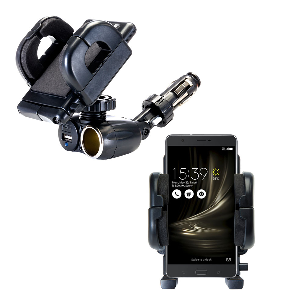 Cigarette Lighter Car Auto Holder Mount compatible with the Asus Zenfone 3 Ultra