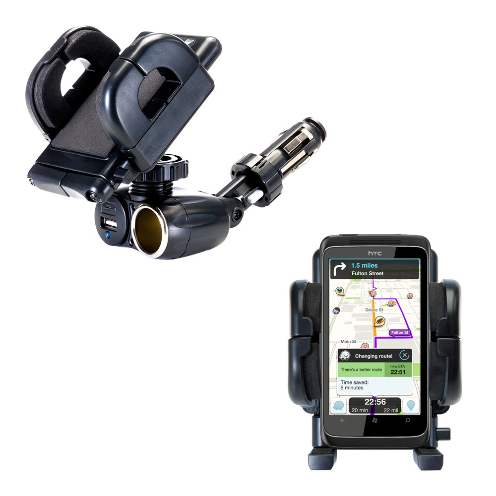 Cigarette Lighter Car Auto Holder Mount compatible with the HTC Trophy