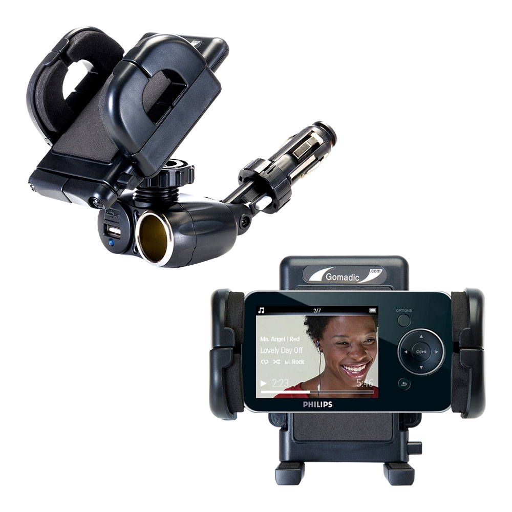 Cigarette Lighter Car Auto Holder Mount compatible with the Philips 4GB Portable Video Player FullSound