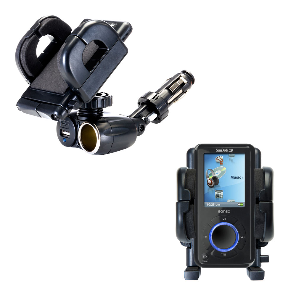 Cigarette Lighter Car Auto Holder Mount compatible with the Sandisk Sansa e250R Rhapsody 2GB