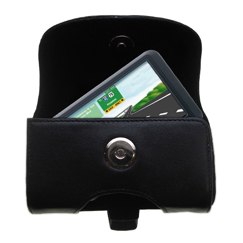 Gomadic Brand Horizontal Black Leather Carrying Case for the Garmin nuvi 765 with Integrated Belt Loop and Optional Belt Clip