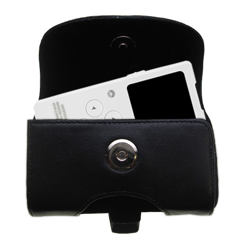 Gomadic Brand Horizontal Black Leather Carrying Case for the iRiver E10 with Integrated Belt Loop and Optional Belt Clip