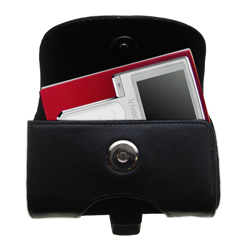 Gomadic Brand Horizontal Black Leather Carrying Case for the iRiver H10 with Integrated Belt Loop and Optional Belt Clip