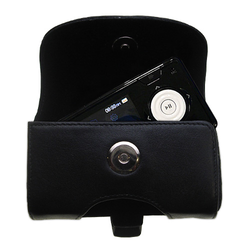 Gomadic Brand Horizontal Black Leather Carrying Case for the iRiver X20 2GB 4GB 8GB with Integrated Belt Loop and Optional Belt Clip