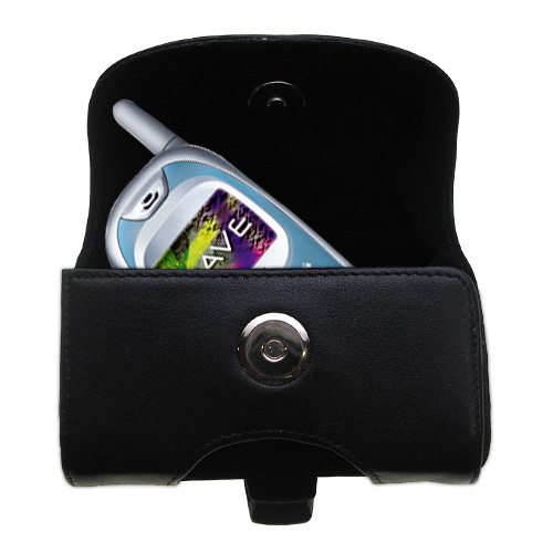 Gomadic Brand Horizontal Black Leather Carrying Case for the Kyocera K433L with Integrated Belt Loop and Optional Belt Clip