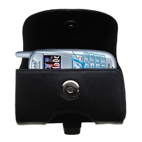 Gomadic Brand Horizontal Black Leather Carrying Case for the Kyocera KX424 with Integrated Belt Loop and Optional Belt Clip