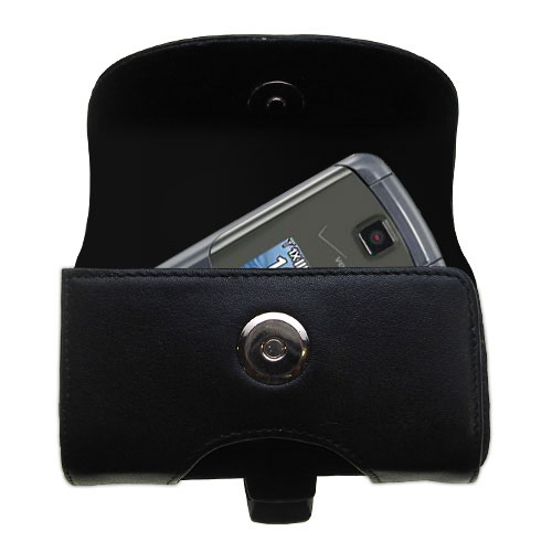 Gomadic Brand Horizontal Black Leather Carrying Case for the LG VX5600 with Integrated Belt Loop and Optional Belt Clip