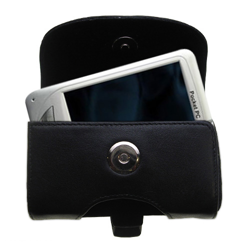 Gomadic Brand Horizontal Black Leather Carrying Case for the Medion MD95459 with Integrated Belt Loop and Optional Belt Clip