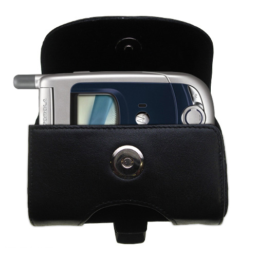 Gomadic Brand Horizontal Black Leather Carrying Case for the Motorola A728 with Integrated Belt Loop and Optional Belt Clip