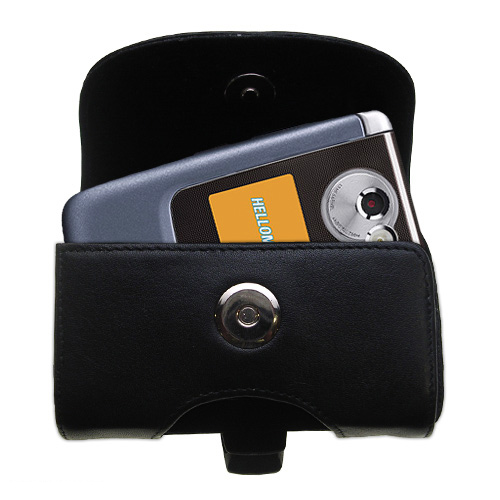 Gomadic Brand Horizontal Black Leather Carrying Case for the Motorola A910 with Integrated Belt Loop and Optional Belt Clip
