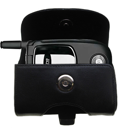 Gomadic Brand Horizontal Black Leather Carrying Case for the Motorola i710 with Integrated Belt Loop and Optional Belt Clip