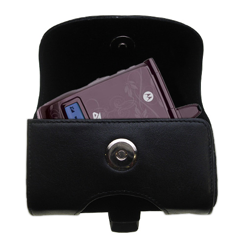 Gomadic Brand Horizontal Black Leather Carrying Case for the Motorola i835w with Integrated Belt Loop and Optional Belt Clip