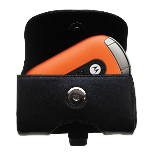 Gomadic Brand Horizontal Black Leather Carrying Case for the Motorola PEBL U6 with Integrated Belt Loop and Optional Belt Clip