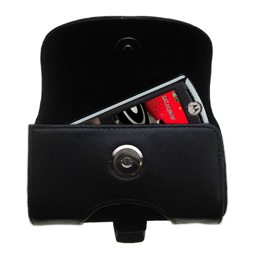 Gomadic Brand Horizontal Black Leather Carrying Case for the Motorola ROKR Z6M with Integrated Belt Loop and Optional Belt Clip