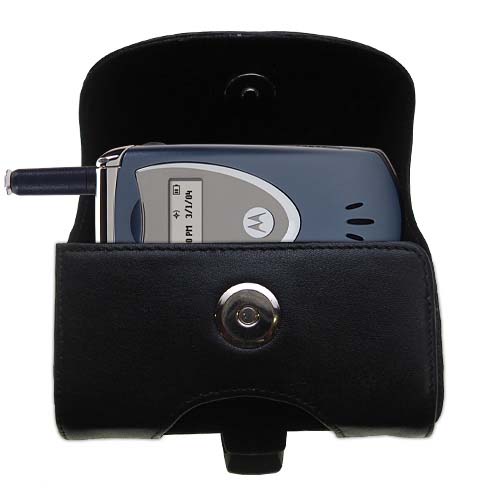 Gomadic Brand Horizontal Black Leather Carrying Case for the Motorola V65p with Integrated Belt Loop and Optional Belt Clip