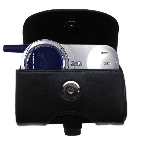 Gomadic Brand Horizontal Black Leather Carrying Case for the Motorola V70 with Integrated Belt Loop and Optional Belt Clip
