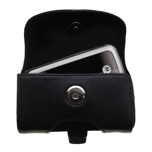 Gomadic Brand Horizontal Black Leather Carrying Case for the Motorola WX265   with Integrated Belt Loop and Optional Belt Clip