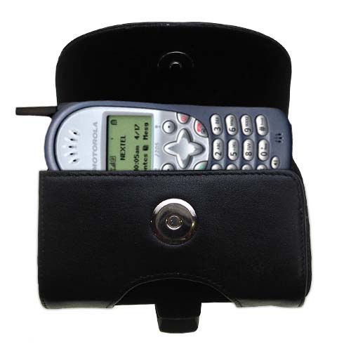 Gomadic Brand Horizontal Black Leather Carrying Case for the Nextel i205 with Integrated Belt Loop and Optional Belt Clip