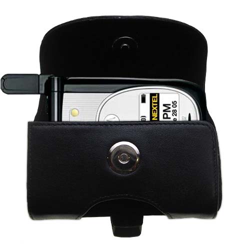 Gomadic Brand Horizontal Black Leather Carrying Case for the Nextel i930 with Integrated Belt Loop and Optional Belt Clip