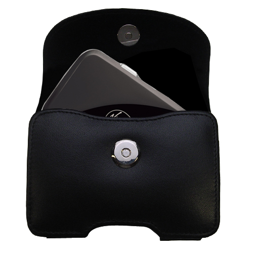 Gomadic Brand Horizontal Black Leather Carrying Case for the Novatel Mifi 2352 with Integrated Belt Loop and Optional Belt Clip