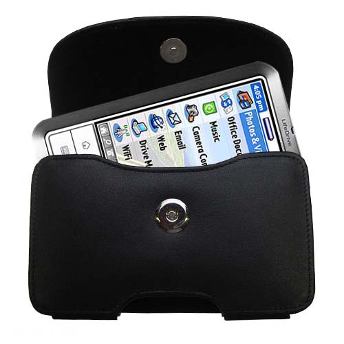 Gomadic Brand Horizontal Black Leather Carrying Case for the Palm LifeDrive with Integrated Belt Loop and Optional Belt Clip