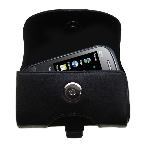 Gomadic Brand Horizontal Black Leather Carrying Case for the Samsung B3410W with Integrated Belt Loop and Optional Belt Clip