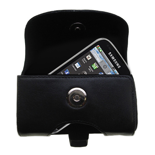 Gomadic Brand Horizontal Black Leather Carrying Case for the Samsung Intercept  with Integrated Belt Loop and Optional Belt Clip