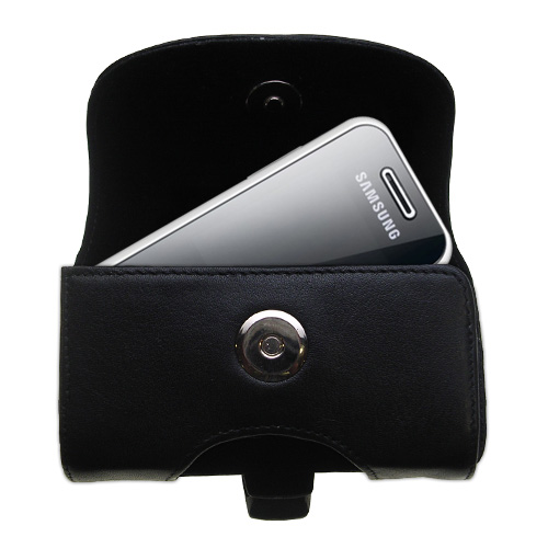 Gomadic Brand Horizontal Black Leather Carrying Case for the Samsung SGH-F250 with Integrated Belt Loop and Optional Belt Clip
