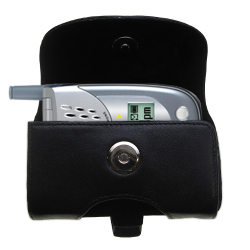 Gomadic Brand Horizontal Black Leather Carrying Case for the Sanyo SCP-3100 with Integrated Belt Loop and Optional Belt Clip