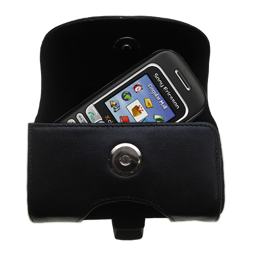Black Leather Case for Sony Ericsson J220a