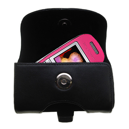 Black Leather Case for Sony Ericsson J300a
