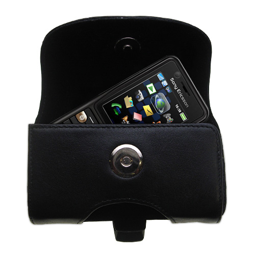 Gomadic Brand Horizontal Black Leather Carrying Case for the Sony Ericsson K530 with Integrated Belt Loop and Optional Belt Clip