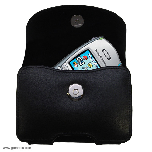 Gomadic Brand Horizontal Black Leather Carrying Case for the Sony Ericsson T68i with Integrated Belt Loop and Optional Belt Clip
