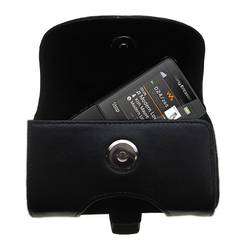 Black Leather Case for Sony Ericsson W350a