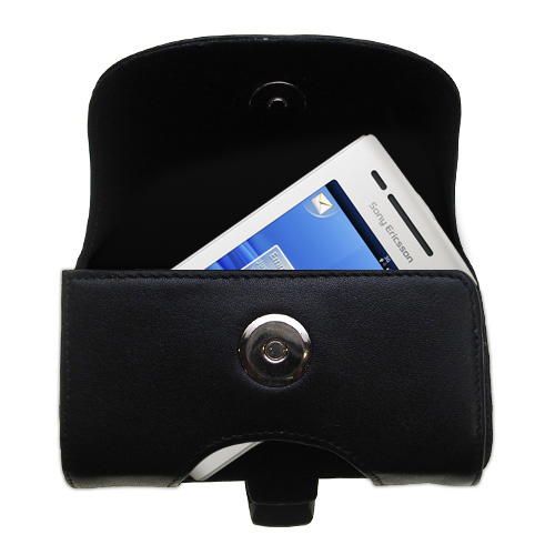 Black Leather Case for Sony Ericsson Xperia X8 / X8A