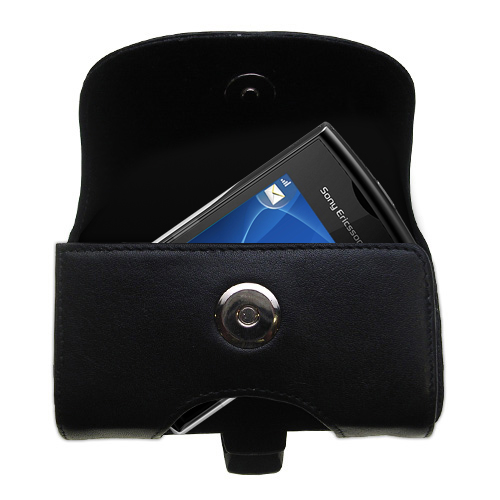 Gomadic Brand Horizontal Black Leather Carrying Case for the Sony Ericsson Yendo Yendo A with Integrated Belt Loop and Optional Belt Clip