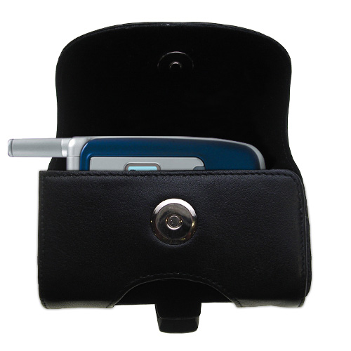 Gomadic Brand Horizontal Black Leather Carrying Case for the UTStarcom CDM 8912 with Integrated Belt Loop and Optional Belt Clip