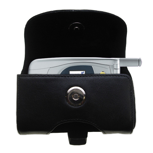 Gomadic Brand Horizontal Black Leather Carrying Case for the UTStarcom CDM 9900 with Integrated Belt Loop and Optional Belt Clip