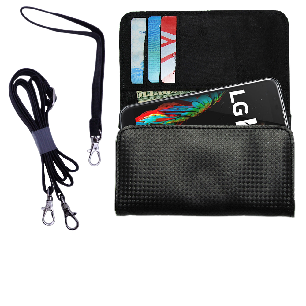 Black Purse Handbag Case for the LG K8 / K10 Includes a Hand Loop and Shoulder Strap