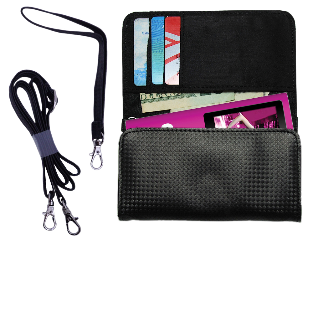Purse Handbag Case for the Visual Land Daze VL-507 with both a hand and shoulder loop - Color Options Blue Pink White Black and Red