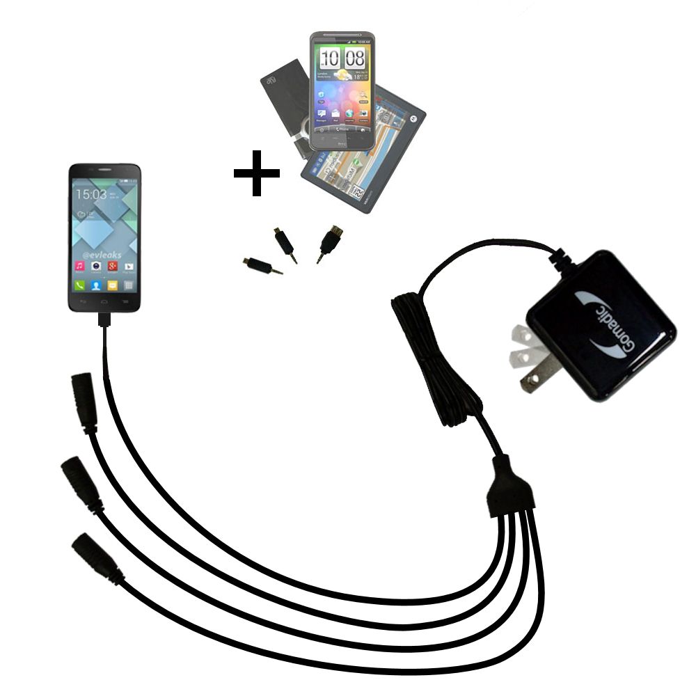 Quad output Wall Charger includes tip for the Alcatel One Touch Idol S / Alpha