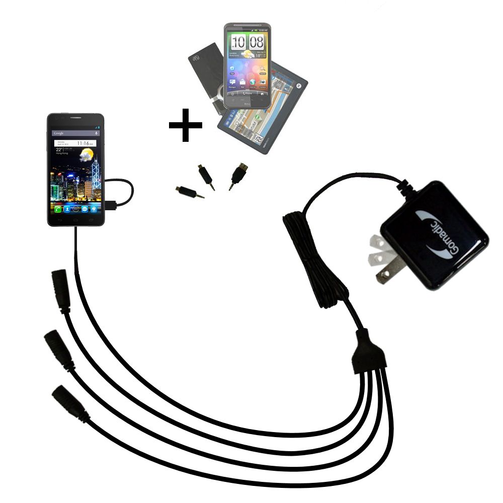 Quad output Wall Charger includes tip for the Alcatel One Touch Snap