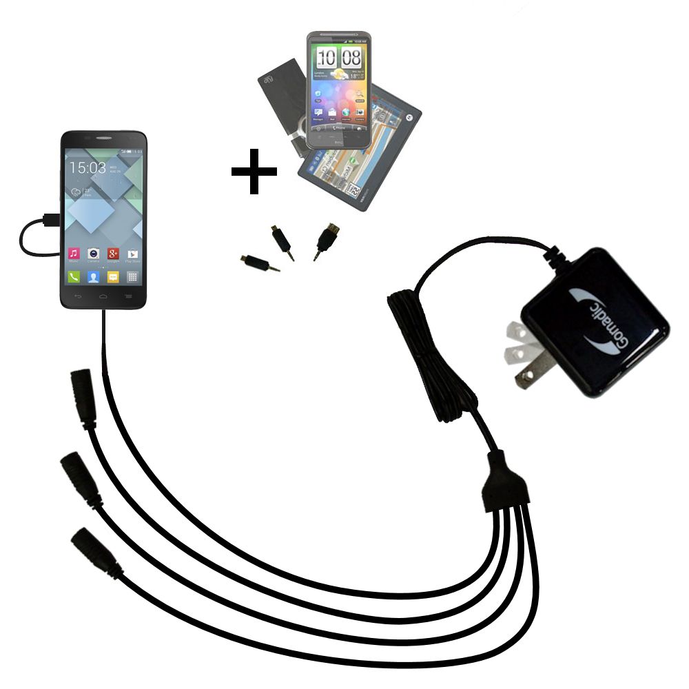 Quad output Wall Charger includes tip for the Alcatel OneTouch Pop 7 / Pop 8