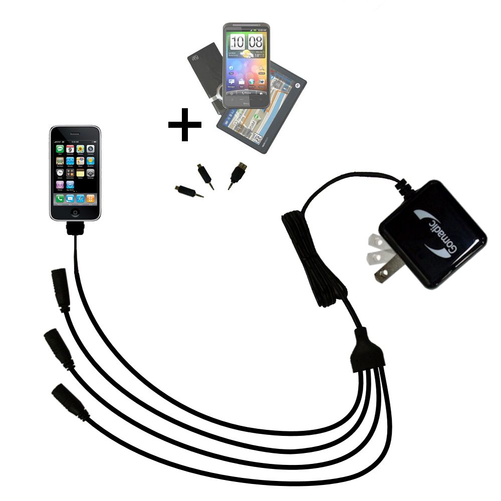 Quad output Wall Charger includes tip for the Apple iPhone 3G