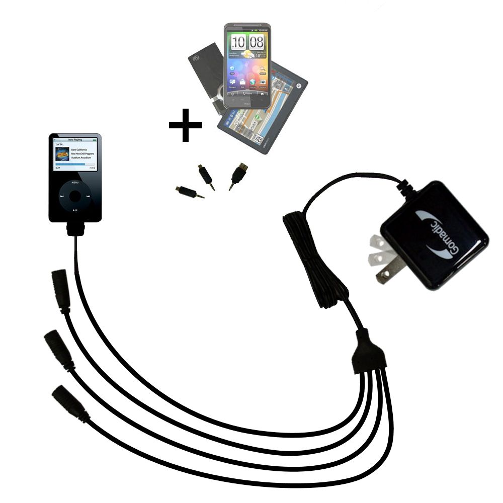 Quad output Wall Charger includes tip for the Apple iPod 80GB