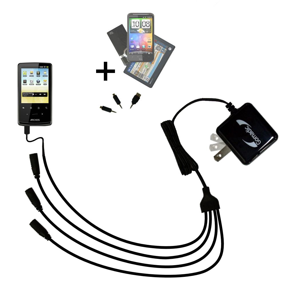 Quad output Wall Charger includes tip for the Archos 28 / 32 / 43 Internet Tablet