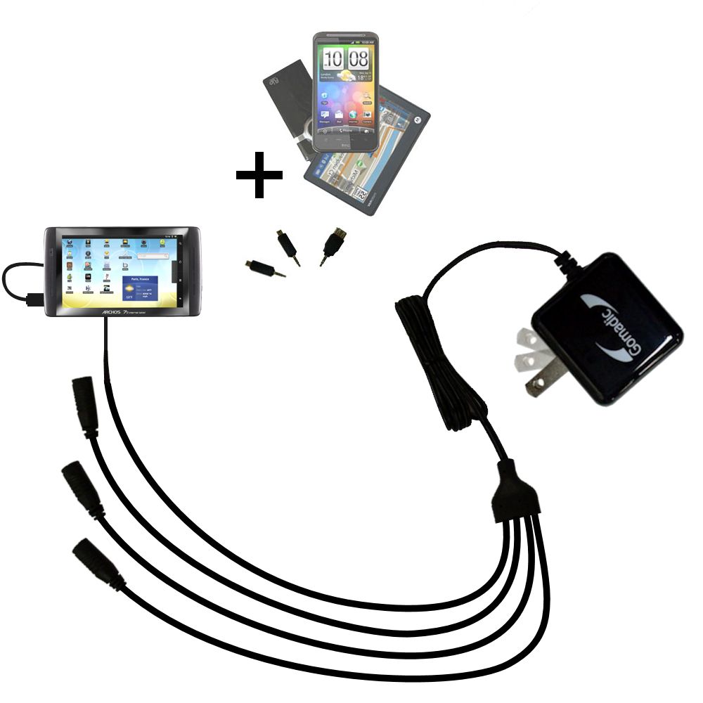 Quad output Wall Charger includes tip for the Archos 70 Internet Tablet