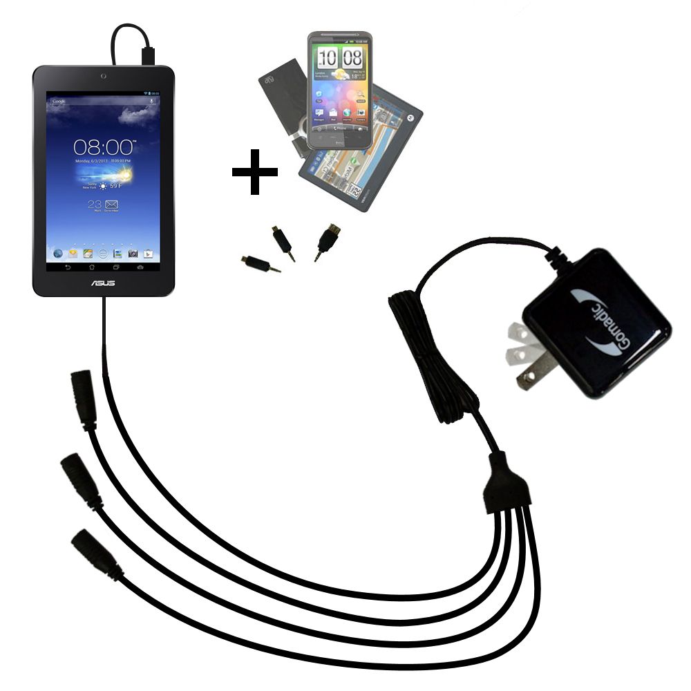 Quad output Wall Charger includes tip for the Asus MeMO Pad HD7