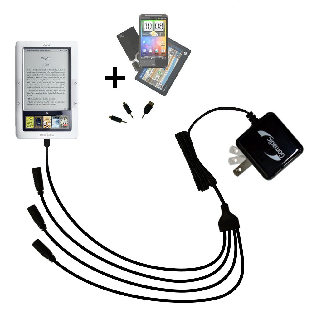 Quad output Wall Charger includes tip for the Barnes and Noble Nook 3G Wi-Fi